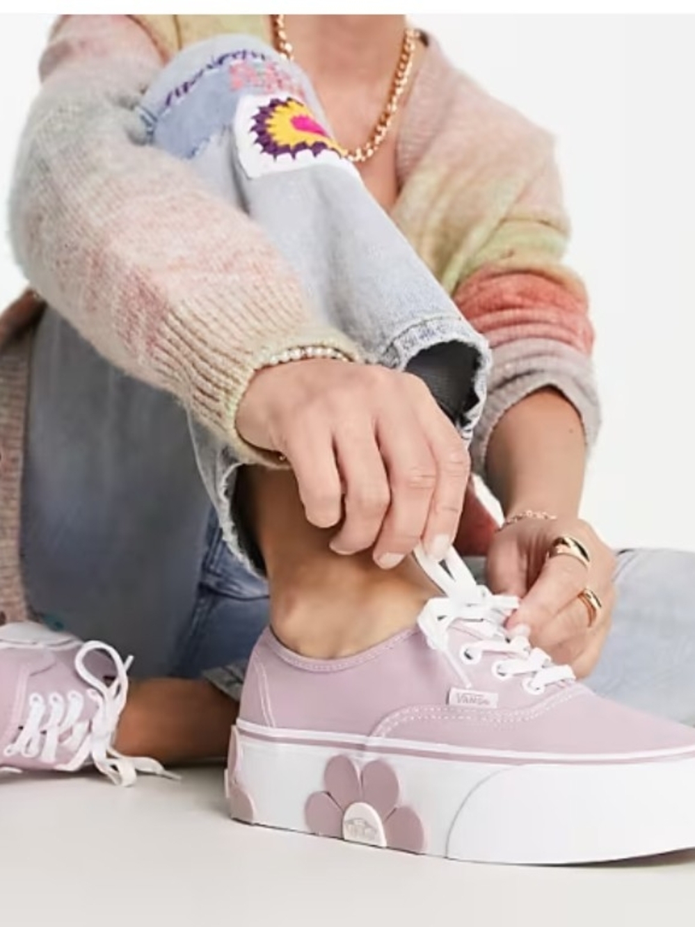 Vans Lilac Stackform Sneakers with Flower Detailing Size Womens 7